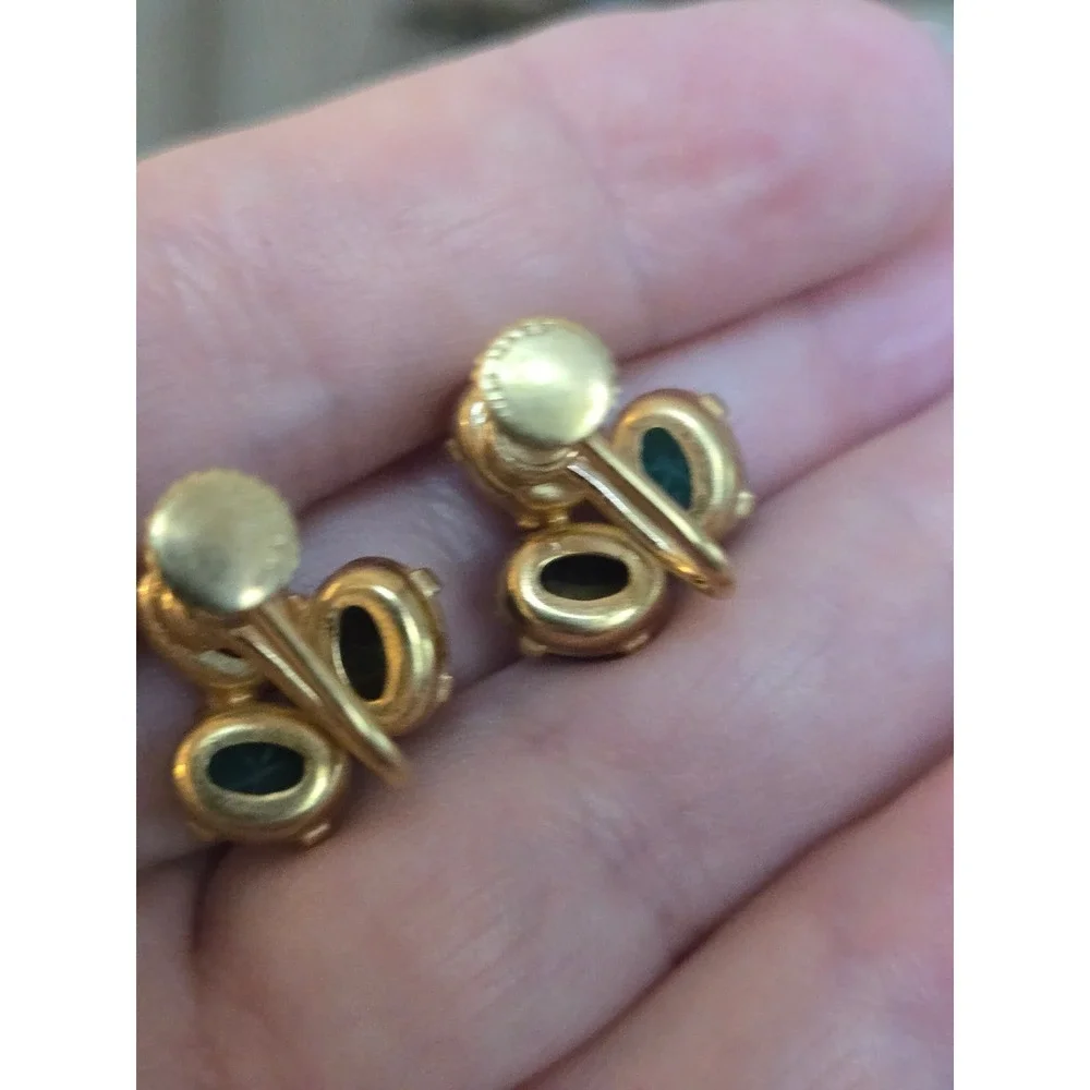 Egyptian Revival Goldfilled Scarab Earrings Semi-Precious Stones Vintage w/ Box